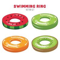 Schwimmen Ring mit Obst Muster. aufblasbar schweben, aufblasbar Schwimmbad schweben Clip Art. Wasser Rettungsring. Sommer- Element. Hallo Sommer- Konzept. Karikatur eben isoliert auf Weiß Hintergrund. vektor