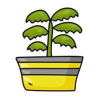 Grünpflanze im gestreiften Blumentopf, Kalanchoe im Doodle-Stil für Design vektor