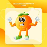 söt orange karaktär som visar av hans muskler vektor