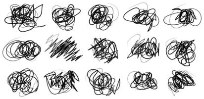 uppsättning av klottra kaos linje. rörig, tilltrasslad, kaotisk Knut , hand dragen klotter penna stil illustration vektor