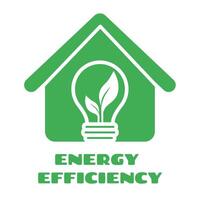energi effektivitet ikon med grön hus och glödlampa med grön löv inuti. eco begrepp vektor