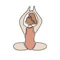 teckning av kvinna i yoga utgör i boho stil. kontur sammansättning isolerat på vit bakgrund. hand dragen enda linje ikon av kvinna kropp håller på med yoga övningar vektor
