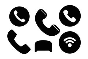 telefon ikon samling. enkel svart och vit telefon ring upp symbol vektor