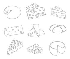 hand dragen barn teckning tecknad serie illustration uppsättning av annorlunda typer ost ikon isolerat på vit vektor