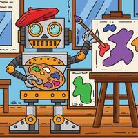 Roboter Maler farbig Karikatur Illustration vektor