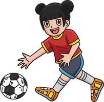 flicka plockning fotboll boll tecknad serie färgad ClipArt vektor