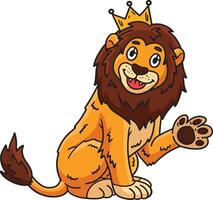 Lycklig lejon med en krona tecknad serie färgad ClipArt vektor