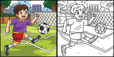 pojke sparkar fotboll boll färg illustration vektor