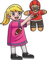 amerikanisch Fußball Mädchen Quarterback Plüschtier Clip Art vektor