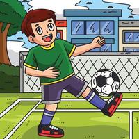 Junge balancieren Fußball Ball Fuß farbig Karikatur vektor