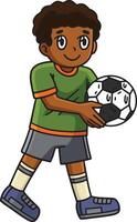pojke med en fotboll boll tecknad serie färgad ClipArt vektor