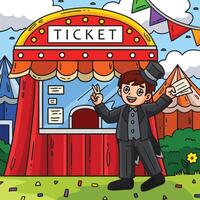 Zirkus Verkäufer und Fahrkarte Stand farbig Karikatur vektor