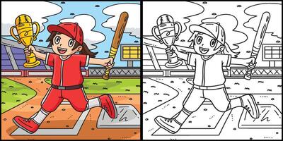 Mädchen halten Baseball Schläger und Trophäe Illustration vektor