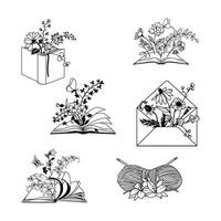 ein einstellen von Blumen- Bücher Symbol Bildung und Wissen. vektor
