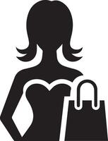 minimal handla kvinna ikon silhuett, vit bakgrund, fylla med svart 7 vektor