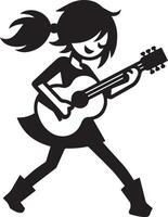 minimal komisk flicka dans med gitarr rolig platt karaktär silhuett, svart Färg silhuett 4 vektor