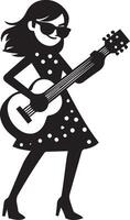 minimal komisk flicka dans med gitarr rolig platt karaktär silhuett, svart Färg silhuett 16 vektor