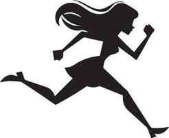 minimal komisk flicka springa snabb rolig platt karaktär silhuett, svart Färg silhuett, vit bakgrund 10 vektor