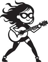 minimal Comic Mädchen Tanzen mit Gitarre komisch eben Charakter Silhouette, schwarz Farbe Silhouette 2 vektor