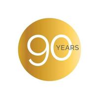 90-jähriges Jubiläum goldene Bannervorlage, neunzig Jubiläumsetiketten, Firmengeburtstagslogo, Vektorillustration