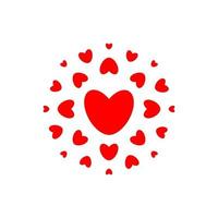 Liebes- und Gesundheitssymbol. rote herzen im kreis, einfache eleganz runde logoschablone. Konzeptdesign für Hochzeitstag, Valentinstag, Apothekendekor. isoliertes Vektor-Emblem. vektor