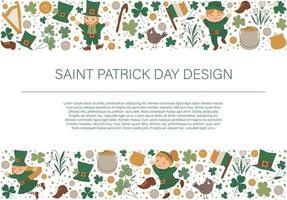 Vektor Saint Patrick Day horizontale Layout Rahmengrenze mit Kobold, Shamrock isoliert auf weißem Hintergrund. Banner oder Einladung zum irischen Feiertag mit Platz für Text. süße lustige Frühlingskarte