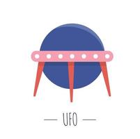 Vektor-UFO-Illustration für Kinder. helles und süßes flaches Bild der fliegenden Untertasse isoliert auf weißem Hintergrund. Raumkonzept. vektor