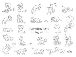 Vektor-Set von niedlichen Cartoon-Stil Katze in verschiedenen Posen. Tiercharakterillustration für Kinder. handgezeichnete Strichzeichnungen von lustigen Kätzchen. große Sammlung von Haustieren für Kinder, Färbung, Animation. vektor