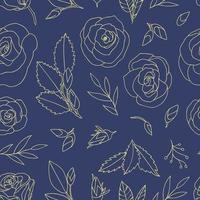 farbiges nahtloses Muster mit Rosen. Gravur Stil floralen blauen Hintergrund mit gelben Rosen. handgezeichnete Illustration vektor