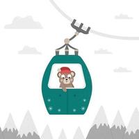 Vektor-Illustration eines Bären in der Seilbahn. süßes Waldtier, das Winteraktivitäten macht. lustiger Waldcharakter in der Standseilbahn. Bergferien Druck oder Poster vektor