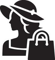 minimal Einkaufen Frau Symbol Silhouette, Weiß Hintergrund, füllen mit schwarz 15 vektor
