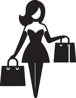 minimal Einkaufen Frau Symbol Silhouette, Weiß Hintergrund, füllen mit schwarz 19 vektor