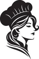 minimal schön weiblich Koch Gesicht Silhouette, Silhouette, schwarz Farbe, Weiß Hintergrund 13 vektor