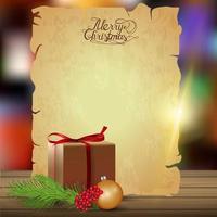 Weihnachtskarte mit Kopienraum, altem Pergament und Geschenk vektor