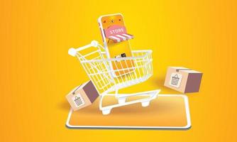 Online-Shopping am Telefon kaufen verkaufen Geschäft digitale Web-Banner-Anwendung Geldwerbung Zahlung E-Commerce-Vektor-Illustration-Suche vektor