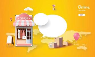 Online-Shopping am Telefon kaufen verkaufen Geschäft digitale Web-Banner-Anwendung Geldwerbung Zahlung E-Commerce-Vektor-Illustration-Suche