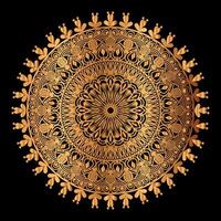 golden Mandala Design mit ein schwarz Hintergrund vektor