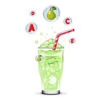 friska grön päron syre cocktail med luft bubblor. isolerat illustration på vit bakgrund. sommar dryck för platt design av kort, flygblad, baner, presentationer, logotyp, försäljning, affisch, ikoner vektor