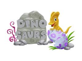 Karikatur Dino Kind mit Ei, Dinosaurier Charakter. vektor