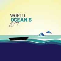 värld oceaner dag med vågor och delfiner vektor