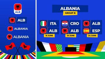 albania fotboll 2024 match mot uppsättning. nationell team flagga 2024 och grupp skede mästerskap match mot lag vektor