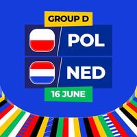 Polen vs. Niederlande Fußball 2024 Spiel gegen. 2024 Gruppe Bühne Meisterschaft Spiel gegen Teams Intro Sport Hintergrund, Meisterschaft Wettbewerb vektor