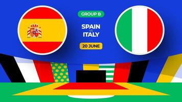 Spanien mot Italien fotboll 2024 match mot. 2024 grupp skede mästerskap match mot lag intro sport bakgrund, mästerskap konkurrens vektor