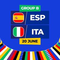 Spanien mot Italien fotboll 2024 match mot. 2024 grupp skede mästerskap match mot lag intro sport bakgrund, mästerskap konkurrens vektor