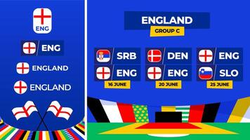England fotboll 2024 match mot uppsättning. nationell team flagga 2024 och grupp skede mästerskap match mot lag vektor