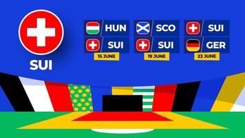 Schweiz Fußball 2024 Spiel gegen Satz. National Mannschaft Flagge 2024 und Gruppe Bühne Meisterschaft Spiel gegen Teams vektor