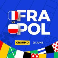 Frankrike mot polen fotboll 2024 match mot. 2024 grupp skede mästerskap match mot lag intro sport bakgrund, mästerskap konkurrens vektor