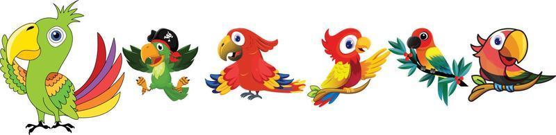 Cartoon lustiger Papagei isoliert auf weißem Hintergrund, Ara Papagei. Ara. fotorealistische 3D-Vektor-Icon-Set