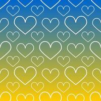 Herzen mit ein Weiß Gliederung auf ein Gradient Blau Gelb Hintergrund. nahtlos süß Muster. vektor