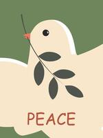 internationell dag av fred. vit duva på en grön vertikal affisch. fred till ukraina. vektor